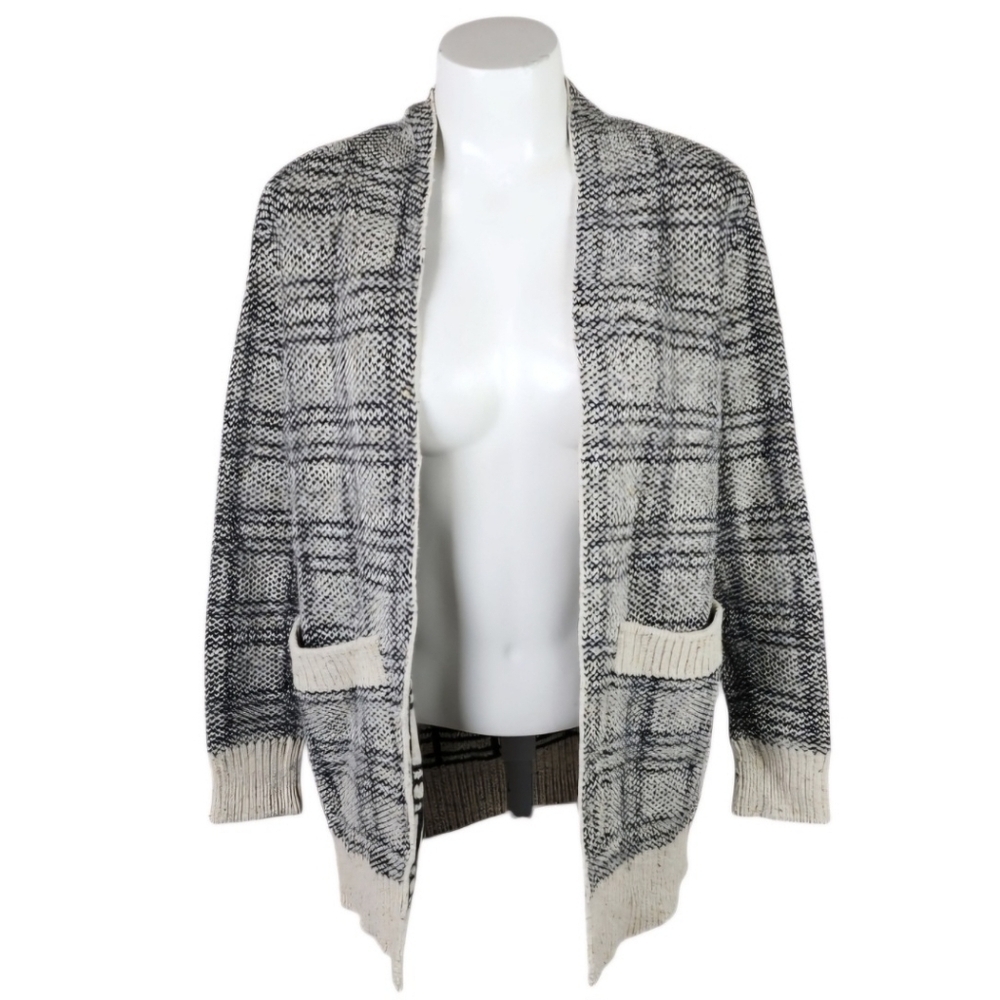 Roots Canada Wool Open Grampa Cardigan Plaid Cream Black Size XS Granola Girl